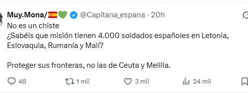 coureiro1's tweet photo. @Doct_Tricornio Tranquilidad q nuestro @EjercitoTierra ya se ocupa de que NO se invandan las fronteras de ¡¡ RUMANIA, ESLOVAQUIA..¡¡  🥳#invasionCeuta #invasionmarroqui @daniesdsk @jmalbares @Lalegion_es @EjercitoAire @interiorgob Marlaska Margarita Robles La Mareta Zapatero Abalos Koldo LA PSOE https://t.co/jX8QlD3C3V