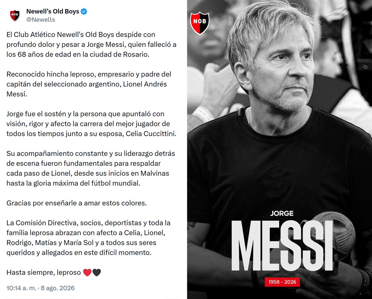 porquetendencia's tweet photo. "Newell's":
Por su mensaje tras el fallecimiento de Jorge Messi https://t.co/iHUjX76Xbi