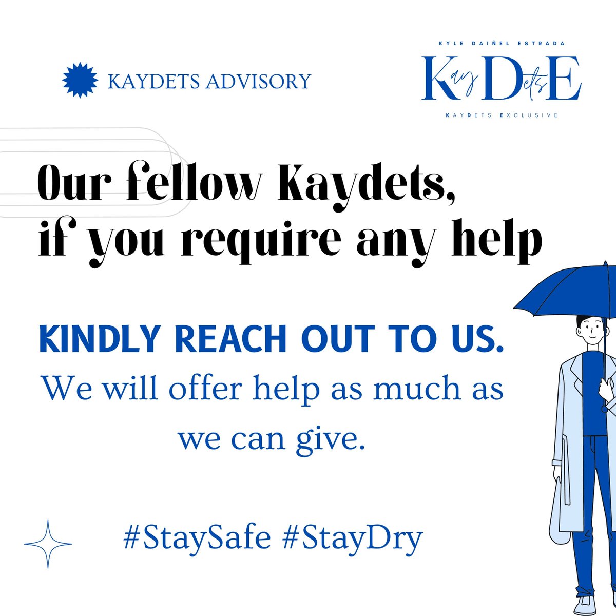 KAYDETStrend's tweet photo. To our #KAYDETS members, silent or active, old or new: 
Feel free to reach out to us, if you require any help!

Stay safe out there!
Stay dry!

Keep praying and make sure memorize niyo ang emergency numbers!!!

- Admins of KAYDETS
