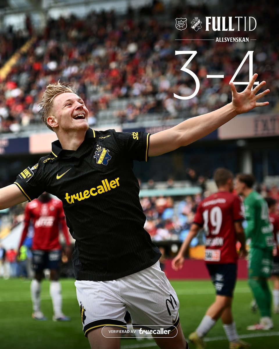 AIKfotboll's tweet photo. AIK går vinnande ur en minst sagt händelserik batalj i Göteborg!

Svartgula målskyttar: Linus Carlstrand (2), Sixten Gustafsson och Yannick Geiger. https://t.co/8pBB5RlX5w