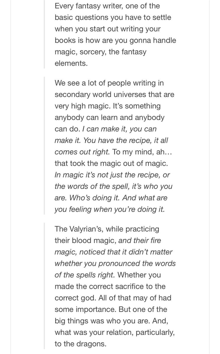 belladonnafeli's tweet photo. Obsessed with all the people saying anyone can do magic and have a dragon when grrm has explicitly said this is not true of the magic in his world. https://t.co/h6Mso68l8O