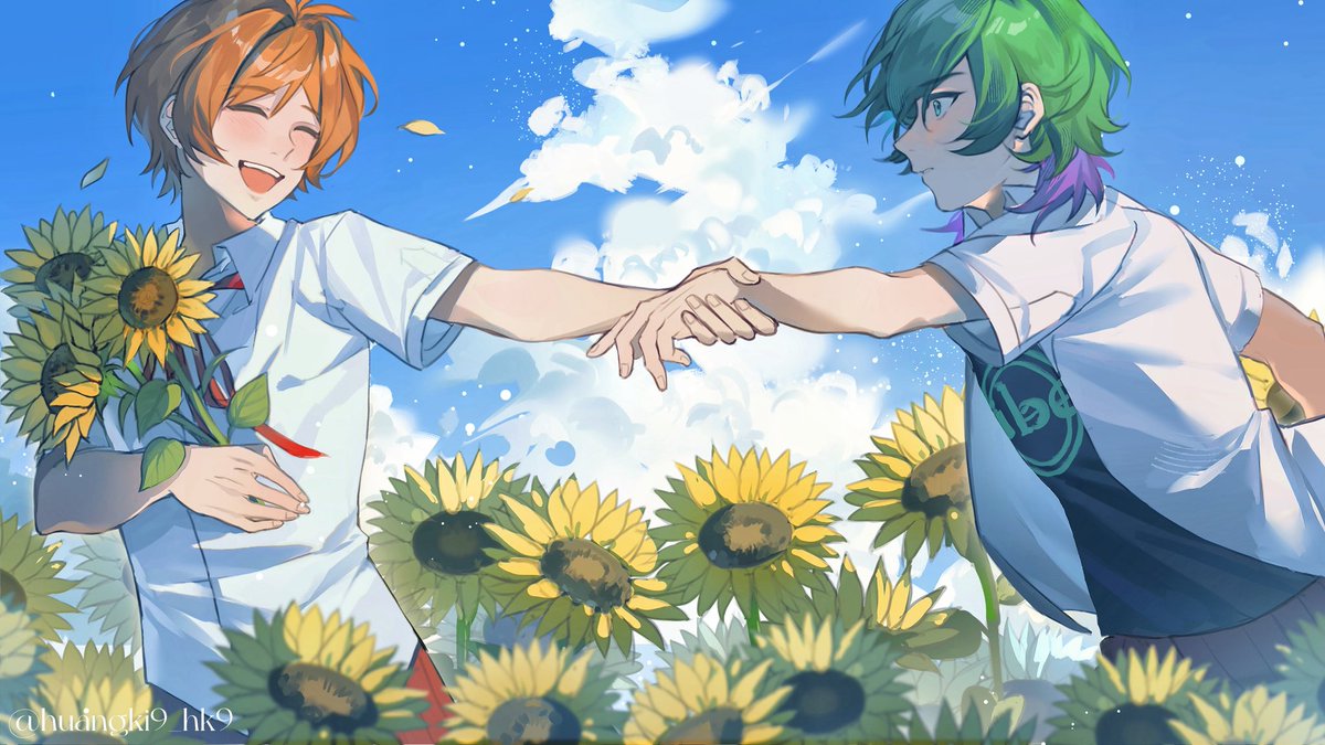 huangki9_hk9's tweet photo. 夏、ひまわり、そして駆ける僕ら🌻
#ドリミ8周年 
#8月9日ドリミ8周年
#獅子丸孝臣 #新兎千里 #ドリミ_FA https://t.co/qK8n09NFn6