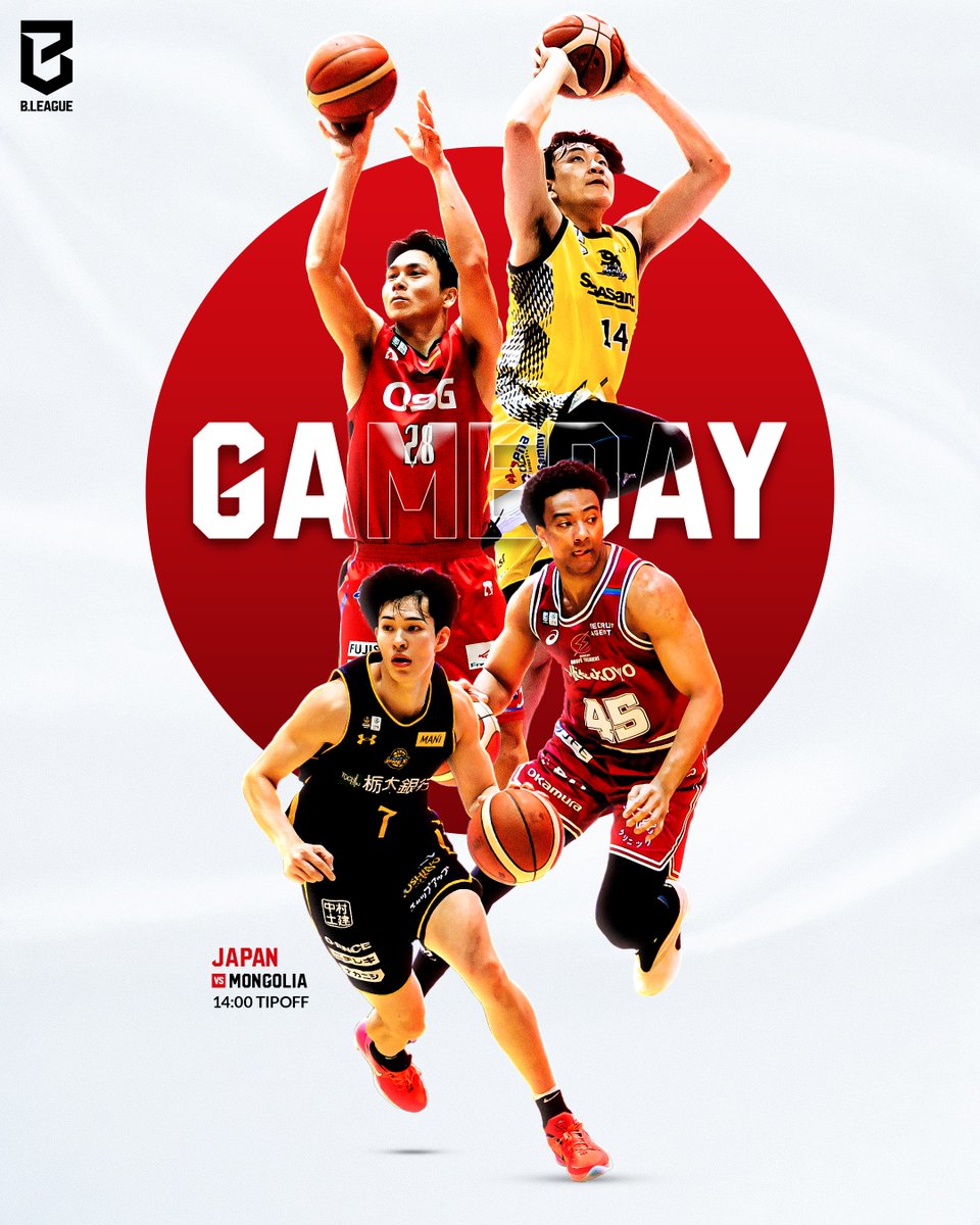 B_LEAGUE's tweet photo. ◤￣￣￣￣￣￣￣￣￣￣￣￣￣￣￣
  #AkatsukiJapan 𝐆𝐀𝐌𝐄𝐃𝐀𝐘🇯🇵
＿＿＿＿＿＿＿＿＿＿＿＿＿＿＿◢

🏆#日本生命カップ 2026（佐賀大会）
🆚モンゴル
⏰14:00 TIPOFF
📍SAGA アリーナ
📺テレビ朝日系にて生放送
📡バスケットLIVE/ABEMA/TVerにて生配信

#Bリーグ
※画像は2025-26シーズン https://t.co/Bg95Sbf41v