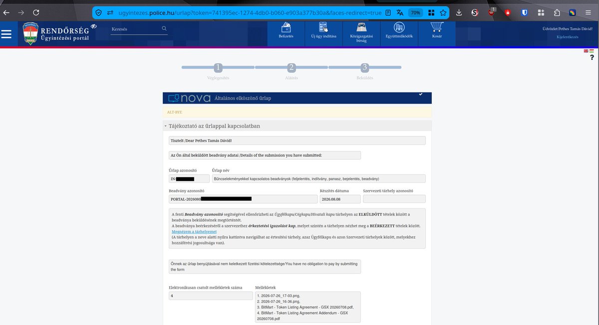 LifeInGen6's tweet photo. We've filed a criminal complaint (feljelentés) with the Hungarian police - @police_HU - over funds locked on BitMart.

Gen6 has ~80,000 USD frozen on @BitMartExchange: withdrawals refused without explanation since Jul 26. We're far from alone; thousands of users are locked out of their money.

Our evidence is on-chain and cryptographically sealed with Gen6 RealSeal, so it can't be altered or deleted. 

You can verify what we reported to @police_HU here, signed by Gen6 Official Identity:
https://t.co/Y8KDj0Jw6u

This is the first time Gen6 RealSeal has been used in an official police case to prove what is real.

We're pursuing this through the courts and every legitimate channel until we get our money back.

@BitMartExchange @BitMartSupport @zachxbt @WuBlockchain @tether @USDC  @bitmart_scam
