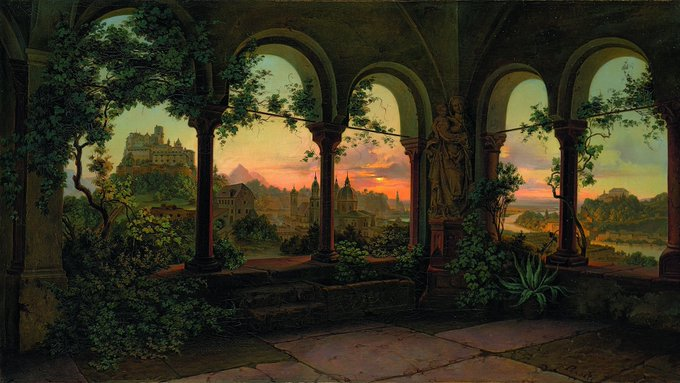 cartographer_s's tweet photo. View of Salzburg from a Romanesque Loggia - Georg Pezolt, 1850 https://t.co/z1qIufvlul