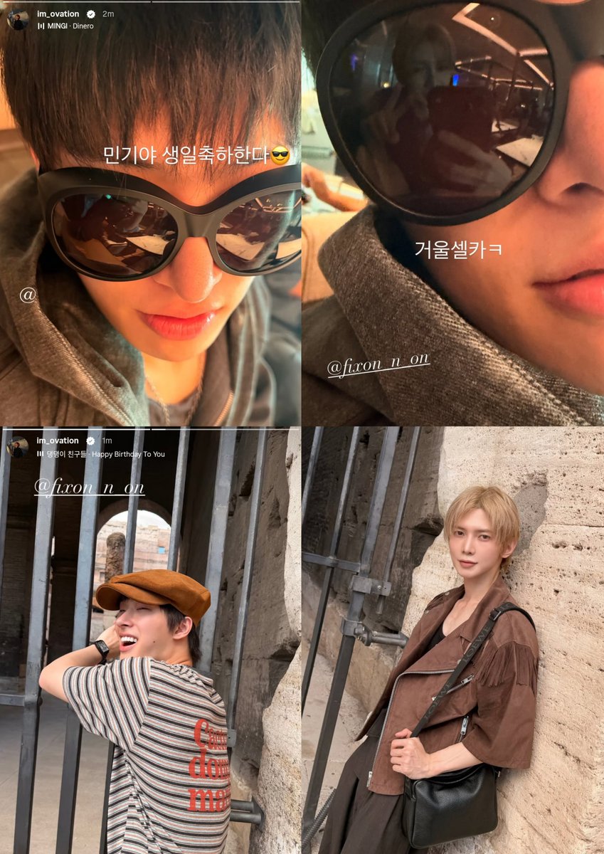 fiddledumplings's tweet photo. yeosang immediately posting mingi's birthday greetings as soon as it hit midnight in korea, they're from before their flight when yeosang took a selca in his sunglasses and their time exploring rome 🥹🥹 https://t.co/KSi6dlJYKY