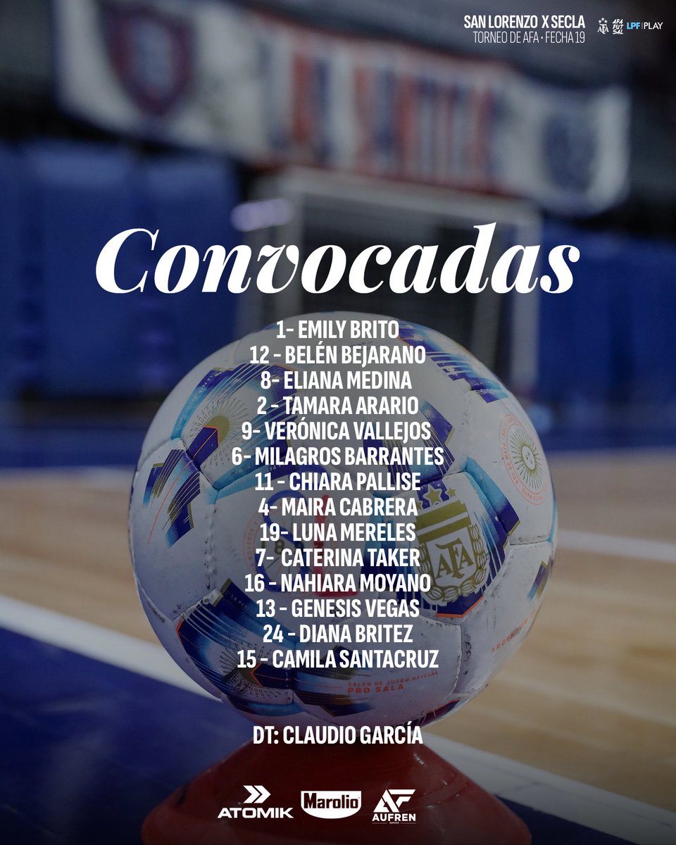 caslafutsalfem's tweet photo. 📋 ¡Las convocadas!

Desde las 20:30, #SanLorenzo 
jugará 🆚 Secla, en el Polideportivo Roberto Pando. 

🎟️ Entradas 
▪️Popular: gratis para socios/as
▪️Platea socios/as: $7000
▪️Platea invitado/as: $10000
▪️Popular invitados: $7000

💻 @LPFPlay https://t.co/2ZSJr21f2v