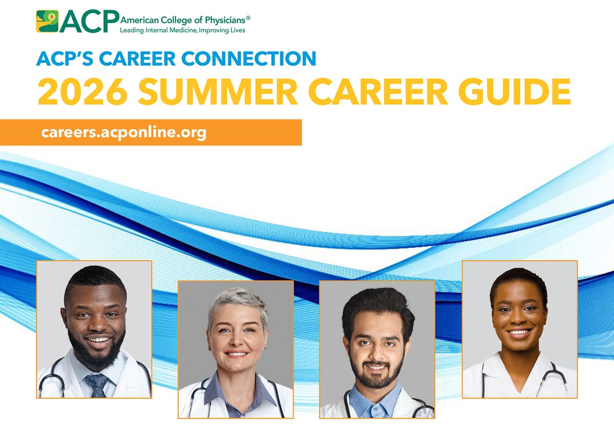 ACPIMPhysicians's tweet photo. Advance your career! Announcing ACP's Career Connection 2026 Summer Career Guide on https://t.co/25Sl3b93re. Available until 9/30/26. View job opportunities at medical facilities across the US and discover the leadership roles, pathways and impact of internal medicine physicians: https://t.co/epb1vlzOvj
