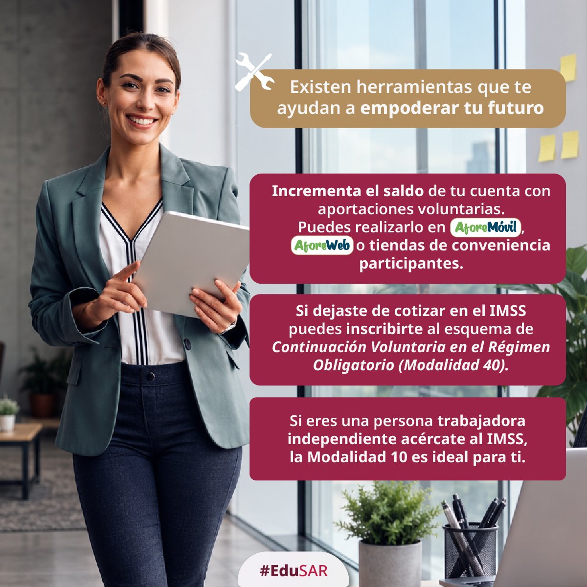CONSAR_mx's tweet photo. Vivimos más, pero cotizamos menos: el reto del retiro para las mujeres en cifras. 📊 
¿Qué opciones existen para fortalecer tu cuenta individual hoy mismo? 💼✨ https://t.co/OhIZYgr2ws