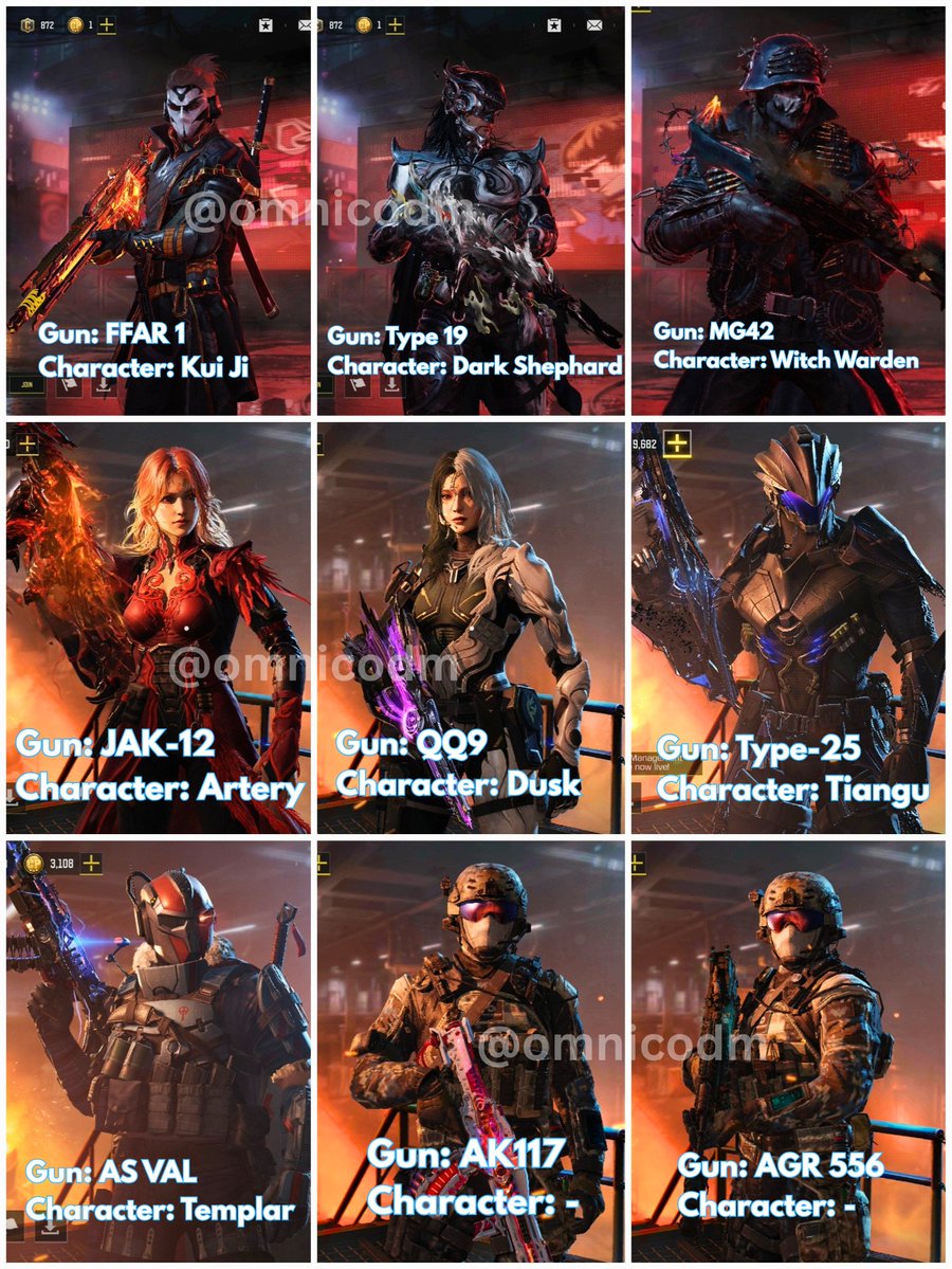 omnicodm's tweet photo. All Mythic weapons and their draw characters in CODM 🔥

There r currently 35 Mythic weapons:
• 33 paid w character
• 2 free w/o character

The Mythic SX9 draw is the only Mythic draw to feature 2 characters for the same weapon, and it's also the only collab Mythic weapon. https://t.co/hPWEiP2W0N