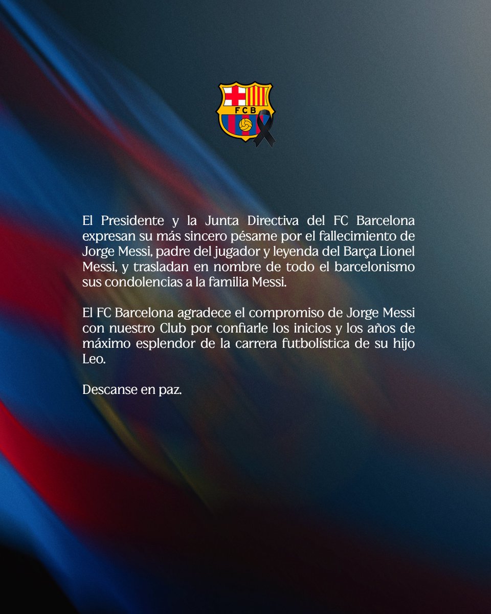 FCBarcelona_es's tweet photo. Nuestro más sentido pésame. Descanse en paz, Jorge Messi. https://t.co/uwuH9s6dLY