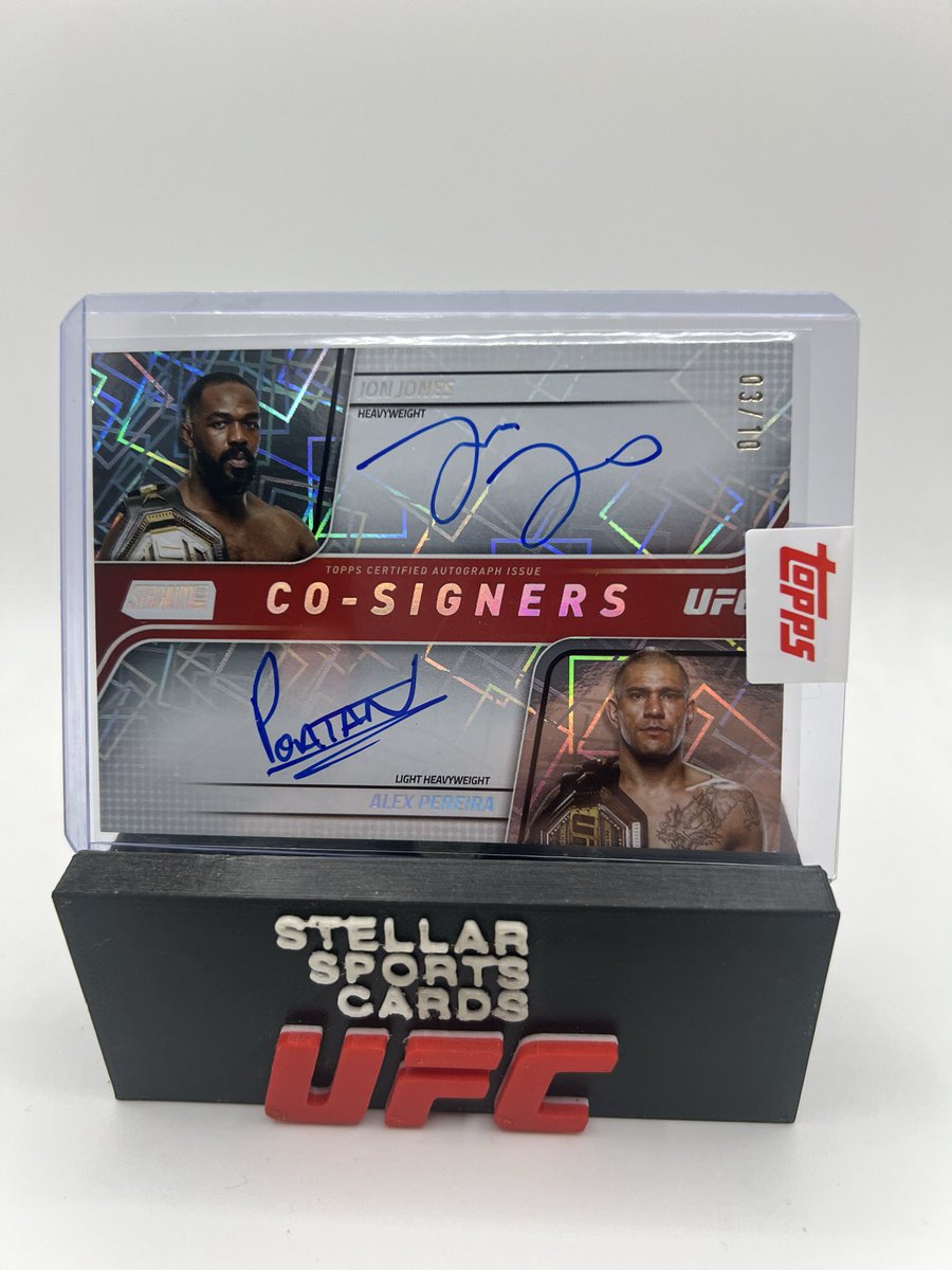 stellarSSC's tweet photo. Jon Jones and Alex Pereira Co-Signers from 2025 Stadium Club UFC 🔥
There are no other variations of this card except for the 1 of 1 and it is the first time having a dual auto together. Absolute nuke ☢️
#ufc #ufccards #thehobby https://t.co/lM8OIm5VLZ