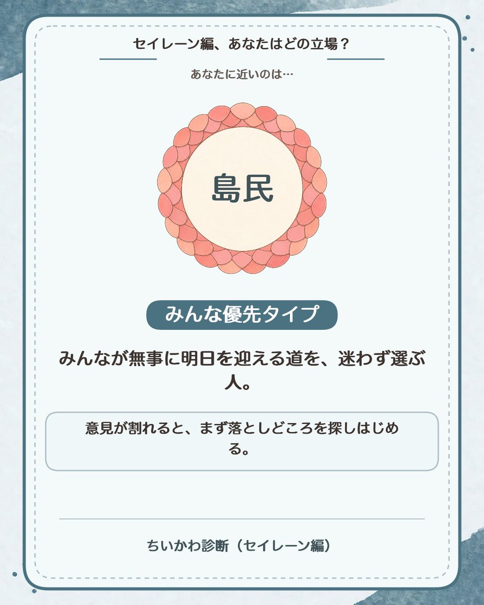 VtwqU5's tweet photo. ちいかわ診断、島民だった
く、食われる… https://t.co/son9Hhv5bG