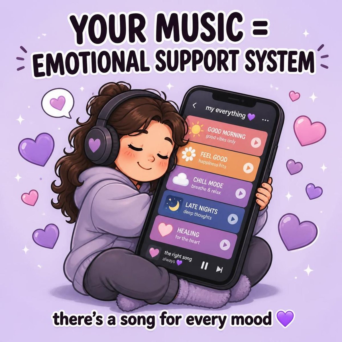 Reyavbrk's tweet photo. your music taste is basically your emotional support system 💜 there’s a song for every mood, every memory, every feeling you can’t put into words. that’s not weird — that’s just what music lovers do. we don’t just listen, we FEEL. 

#MusicLover #MusicHeals #ShuffleLife https://t.co/g2zkjvPqNj
