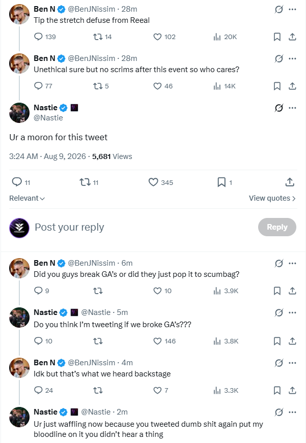 GGBreakingPoint's tweet photo. 🚨 Ben J vs Nastie

Ben J likes the Stretch Defuse

Nastie does not. https://t.co/3364RVuc8Z