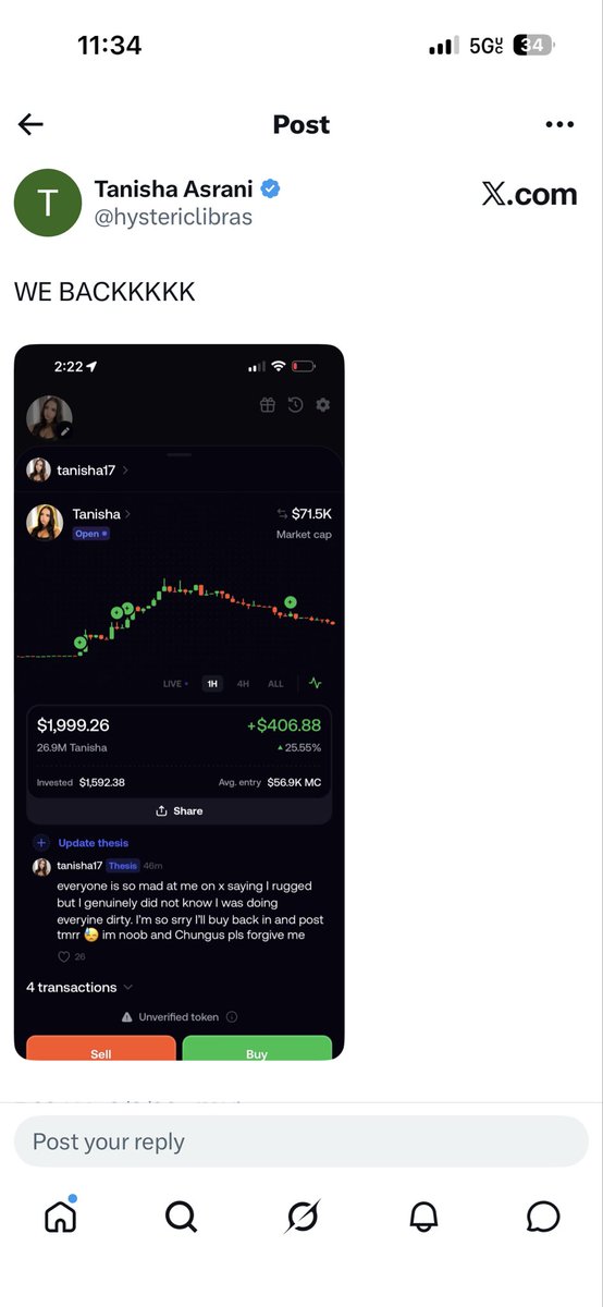 Youngprovider72's tweet photo. $Tanisha She Bought back in let’s pump this back up boys and dimond hold this 

https://t.co/lB3GJJqqMW.     @hystericlibras https://t.co/xg7YxLh5bV