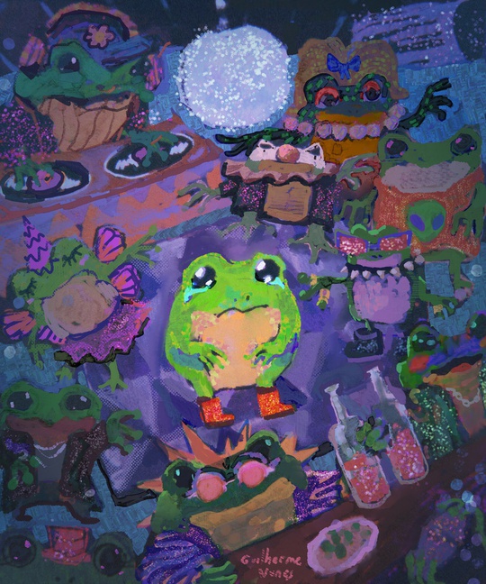 guilhernunes_'s tweet photo. The frog goes to the club, doesnt have fun, and gets sad because nobody noticed his little boots. https://t.co/OReRwdrJiG
