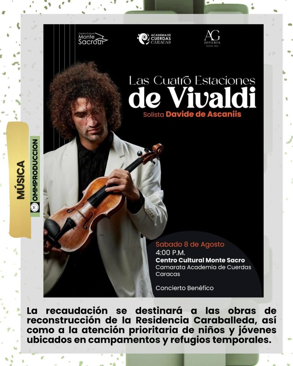 ommproduccion's tweet photo. ✔️Música en Monte Sacro (Colinas de Bello Monte) y Villa Planchart (San Roman).

El paso del violinista italiano De Ascaniis por la capital contempla dos presentaciones de alto valor artístico que transformarán el arte en ayuda tangible. https://t.co/zAdm8wBsvd