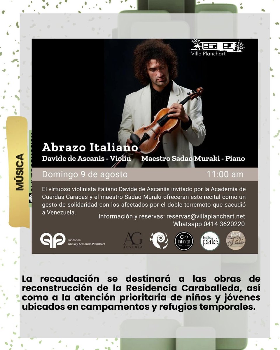 ommproduccion's tweet photo. ✔️Música en Monte Sacro (Colinas de Bello Monte) y Villa Planchart (San Roman).

El paso del violinista italiano De Ascaniis por la capital contempla dos presentaciones de alto valor artístico que transformarán el arte en ayuda tangible. https://t.co/zAdm8wBsvd