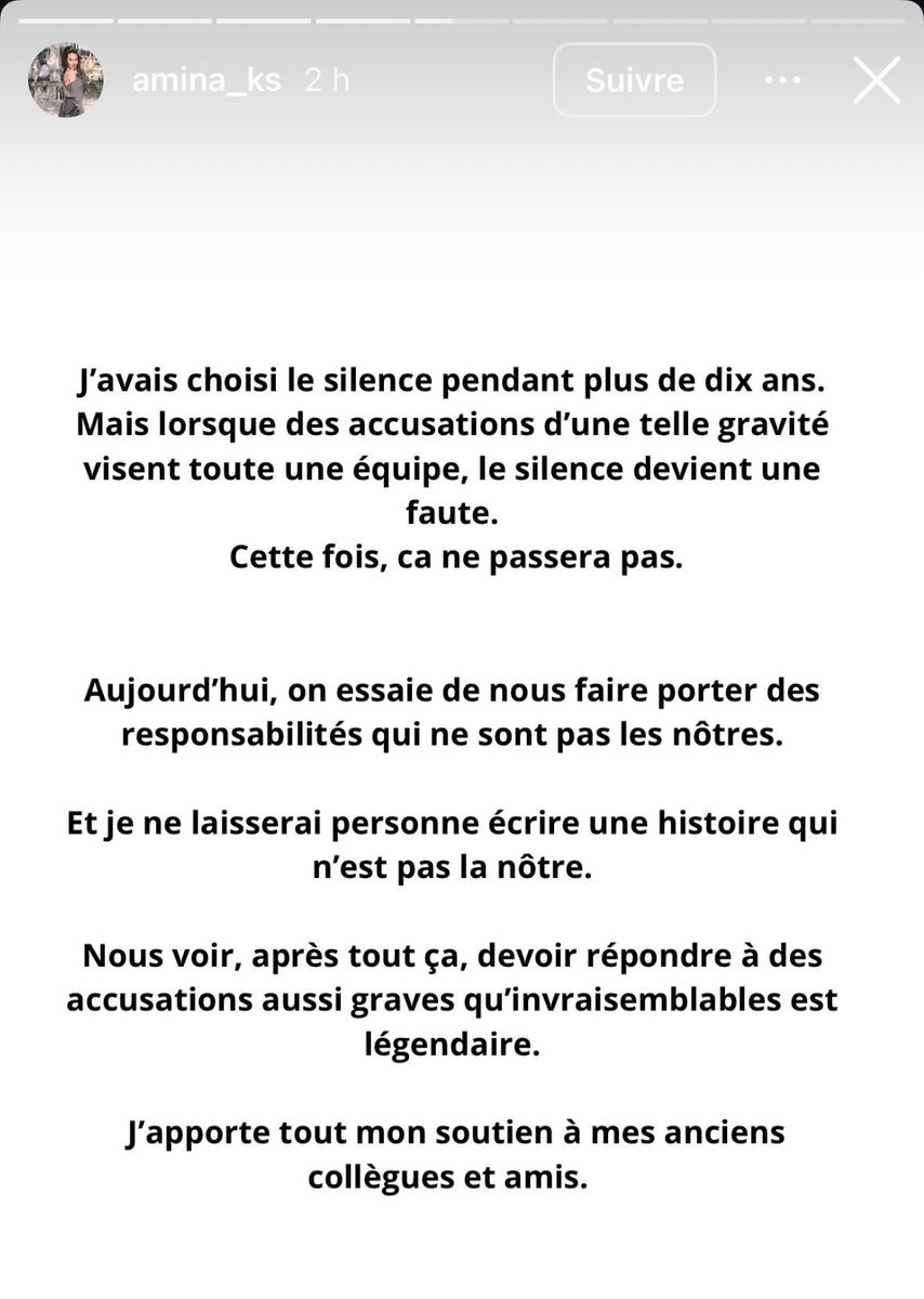NMalaboeuf's tweet photo. Amina, ancienne standardiste et ex-membre de l'équipe de Guillaume Pley sur @NRJhitmusiconly, répond à sa justification : "J’avais choisi le silence pendant plus de dix ans. Mais lorsque des accusations d’une telle gravité visent toute une équipe, le silence devient une faute. Cette fois, ça ne passera pas » (Instagram)