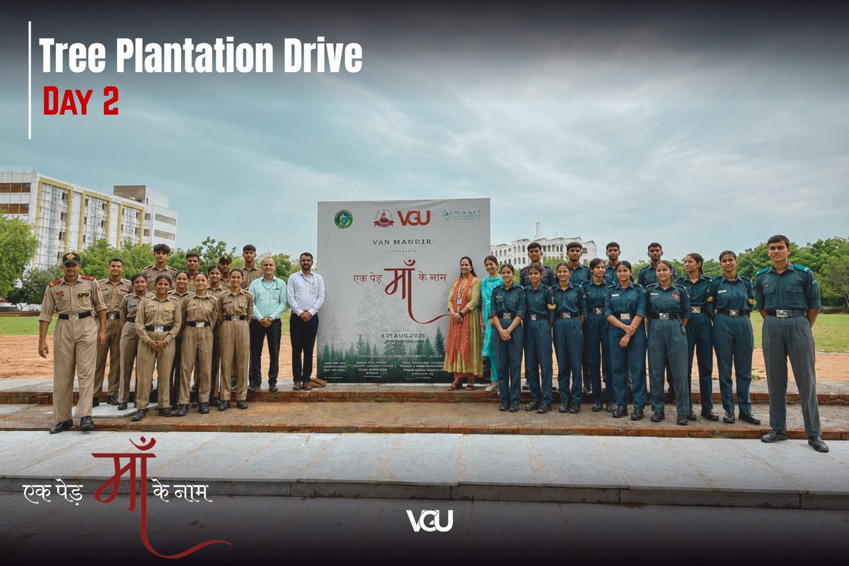 JaipurVgu's tweet photo. Day 2 of the “Ek Ped Maa Ke Naam” initiative at VGU, bringing together students, faculty, NCC cadets, and members of the community to nurture a greener tomorrow.
Together, we plant today for a greener and healthier tomorrow.
#EkPedMaaKeNaam #VGU #TreePlantationDrive #GoGreen https://t.co/50jQQ9qPHX