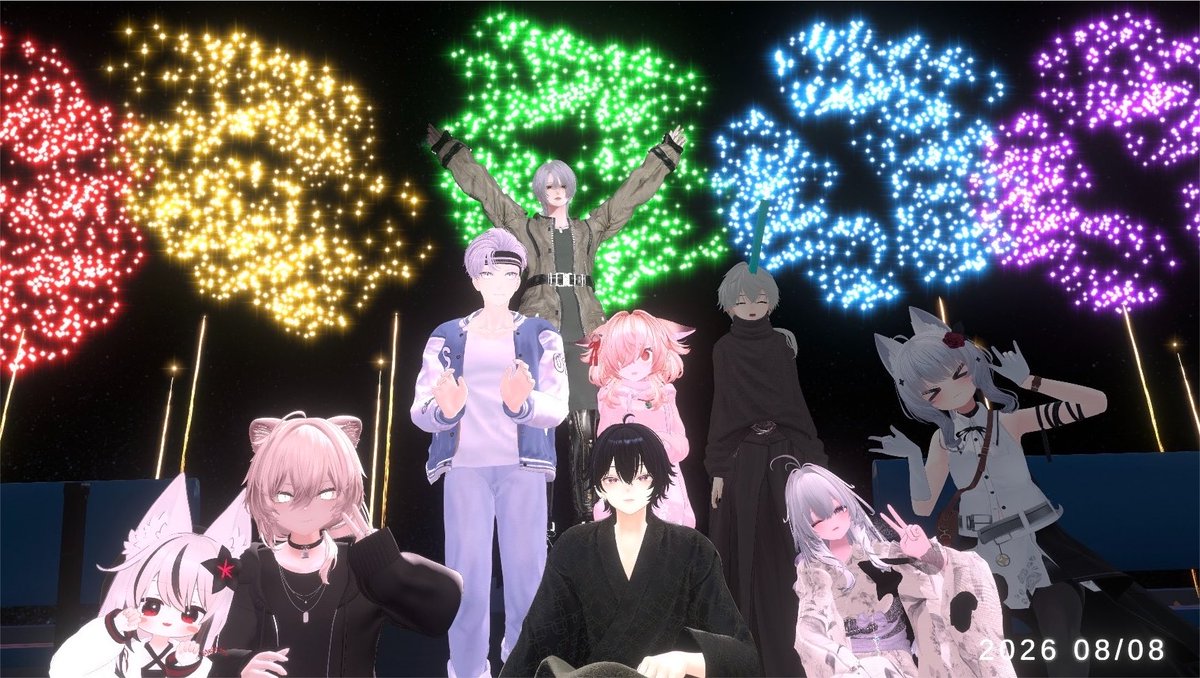 Syu_Setukumi's tweet photo. フレンドさんと花火！！
いぇあ♪
#vrchat #VRChat #VRC #花火 https://t.co/DVsPegQ0nI
