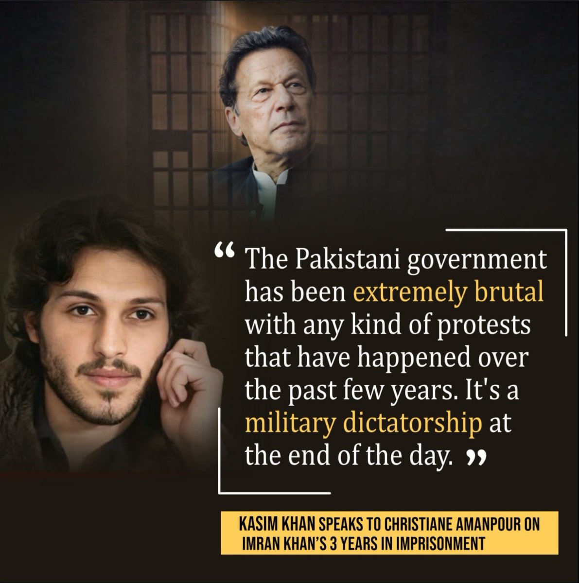 PTIOfficialCA's tweet photo. Fundamental rights are suspended in Pakistan. 

Peaceful protests have turned into bloodbaths over the last 4 years under the military dictatorship where security forces have opened live fire, killing hundreds of innocent civilians. 

The world must note and ensure the #LongMarchOnSeptember27th announced for the release of Imran Khan and political prisoners, must not be obstructed in any way.