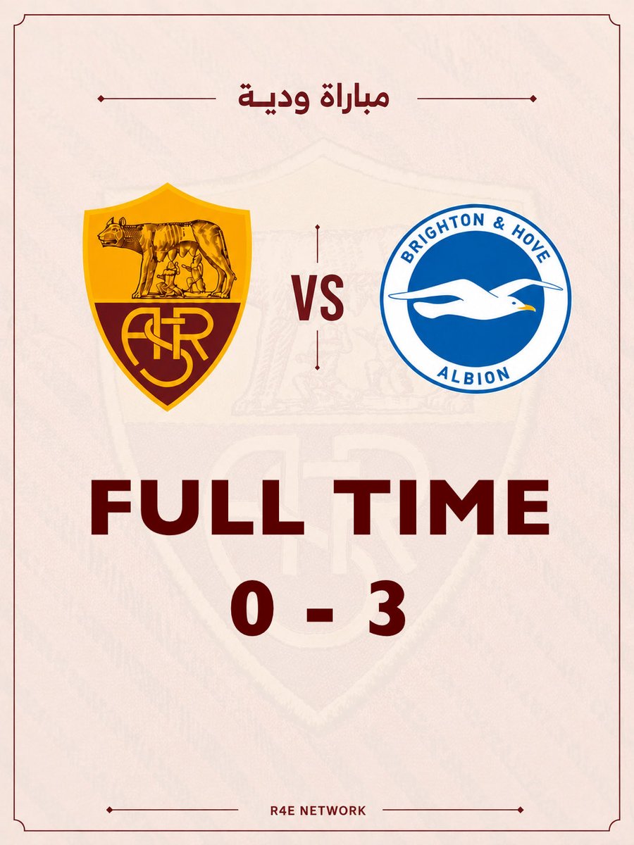 Roma4EverNET's tweet photo. 🔴⚽️🟡

نهاية اللقاء 

#برايتون_روما 3 - 0 

لقاء ودي 

#R4ELive https://t.co/nloCZyRvR2
