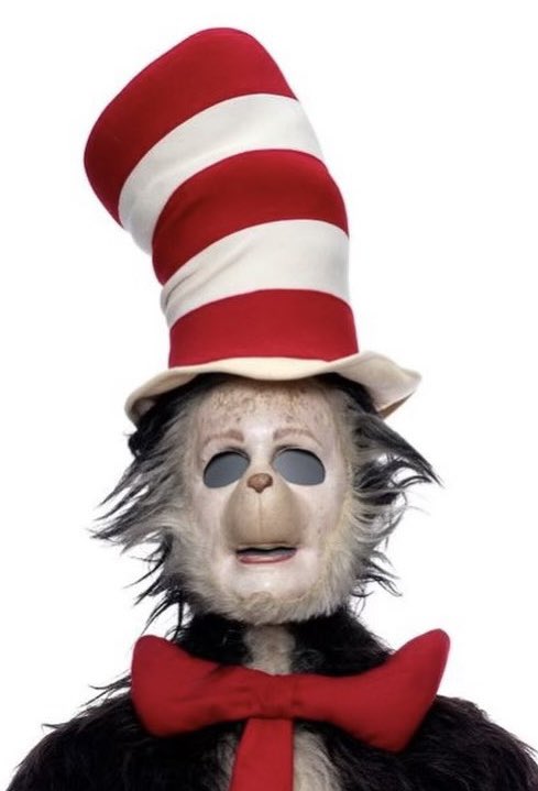 DiscussingFilm's tweet photo. The original Cat in the Hat costume worn by Mike Myers in the ‘CAT IN THE HAT’ film is now being auctioned off by Propstore. https://t.co/R2nhUI5bqa