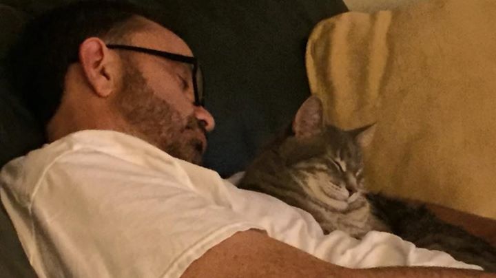 PaulPoteet's tweet photo. What to use for #Caturday? Let me sleep on it. Patricia Ann Collins says last Saturday was a good day for her kitty to take a nap. And on the same subject, I present one of dozens of pics Mrs. P took of me and the late, great Baxter suddenly sleeping!
Message or comment me with your cat snaps, and I'll share them with the class.