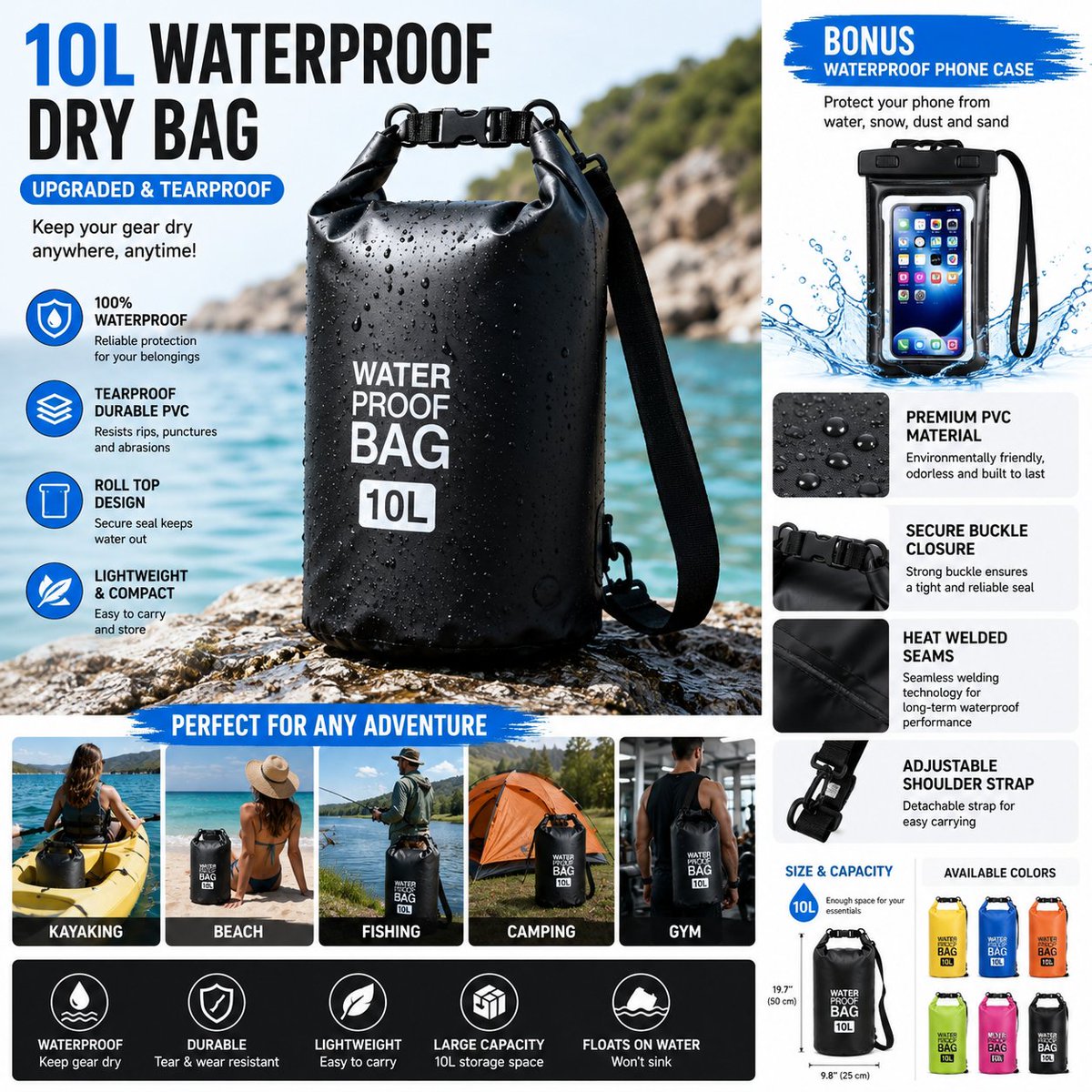 SuperMartjynx's tweet photo. 🏕️ Keep Your Gear Dry! 💦
A 10L waterproof, tear-resistant dry bag 
🛒 Link below 👇
https://t.co/IfGuJ6Uqlk
Disclaimer: I may earn a small commission from qualifying purchases at no extra cost to you. Prices and availability may change
#DryBag #OutdoorGear #Camping https://t.co/3qroGMzmUx