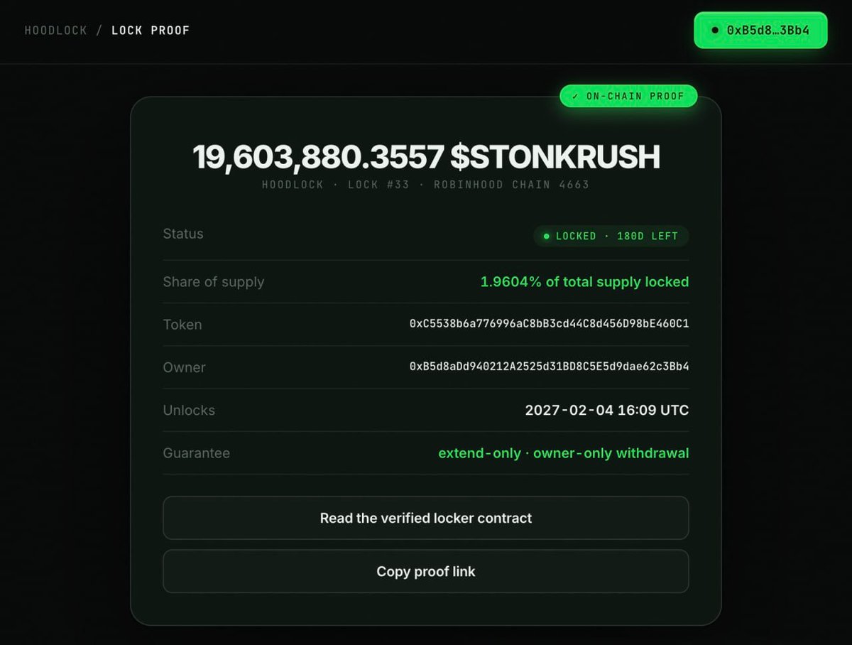 StonkRush's tweet photo. Dev supply locked for 6 months.

Let the games begin. https://t.co/tdzeJysorL