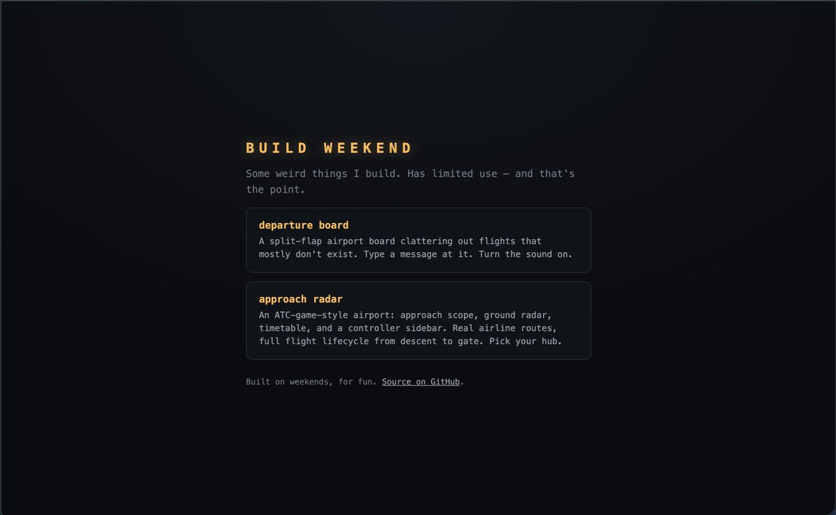 mohamedzulf's tweet photo. Wanted to be a pilot as a kid. Became a PM instead. This weekend those two finally collided and I just decided to build for fun.

2 items built:
✈️ A split-flap departure board that types out your messages 
📡 An ATC-style radar game with real routes
https://t.co/bmYKszxIpY

Check it out :)