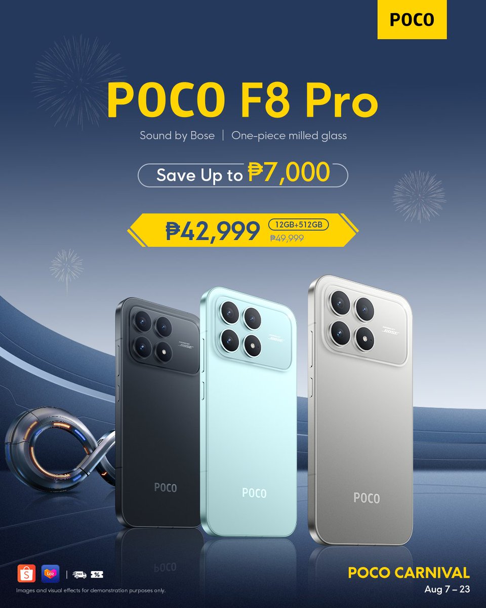POCOPilipinas's tweet photo. This is performance without limits. ⚡

Enjoy exclusive #POCOCarnival offers on the #POCOF8Pro and unlock endless possibilities with flagship power.

Shop now, and let's go #From8ToInfinity https://t.co/K04RjtSn5H