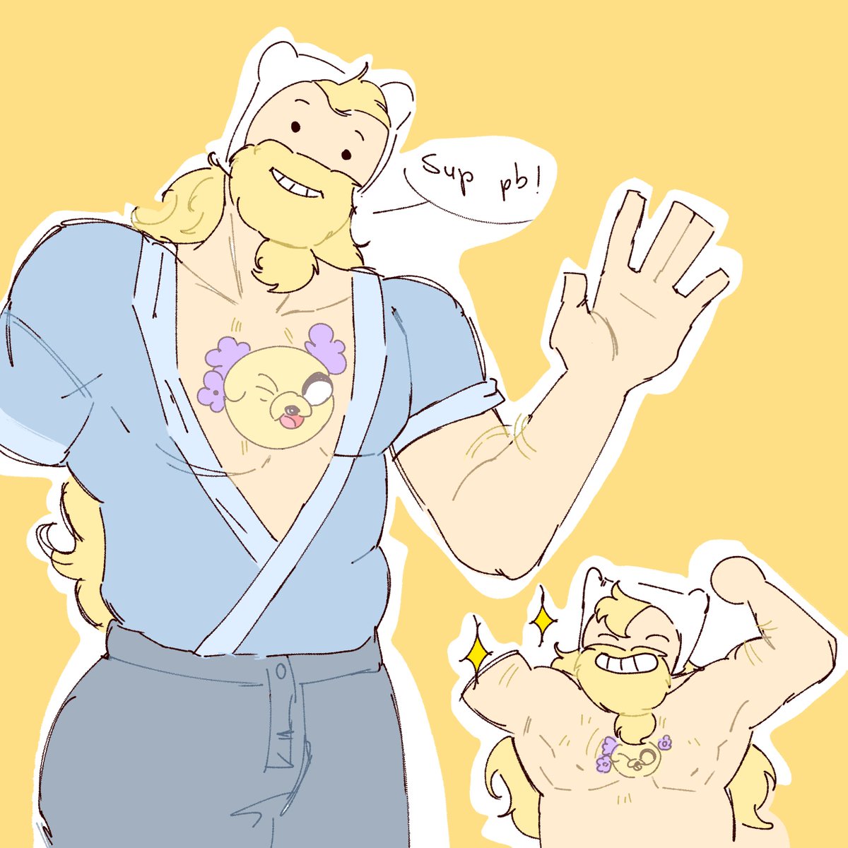 mokobushi's tweet photo. I feel like we as a society moved on from dilf finn bit too fast #adventuretime #fionnaandcake https://t.co/13H2is05RY