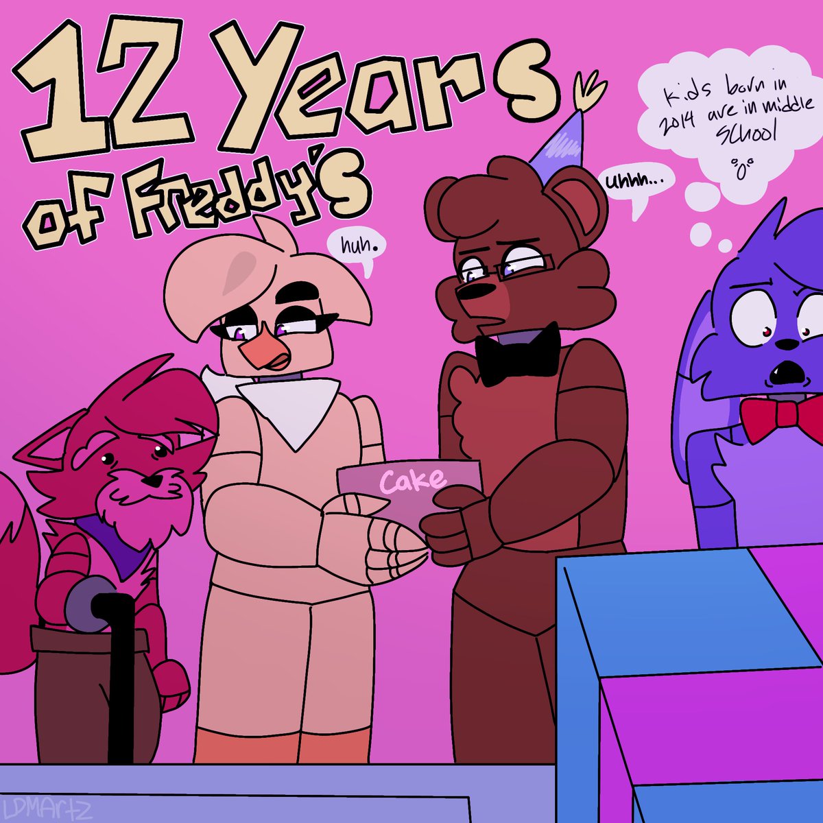 CatoImp's tweet photo. Happy 12 Years To Five Nights At Freddy's!!
#Fnaf #Foxy #Chica #Freddyfazbear #Bonnie https://t.co/T251KWfHg7