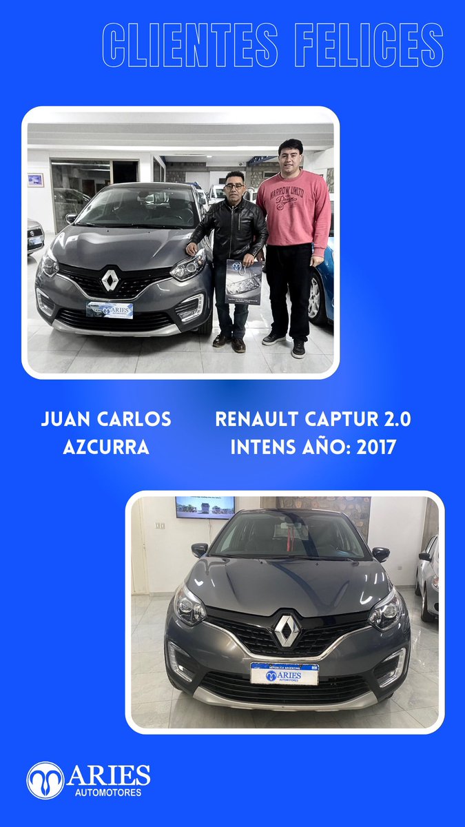 ariesautomoto's tweet photo. Felicitamos a Juan Carlos Azcurra por la adquisición de su Renault Captur 2.0 Intens, modelo 2017.

Gracias por elegirnos y por confiar en nuestro equipo para encontrar el vehículo indicado.

¡Que disfrutes muchísimo tu nueva Captur! https://t.co/EUF8cS8QLT