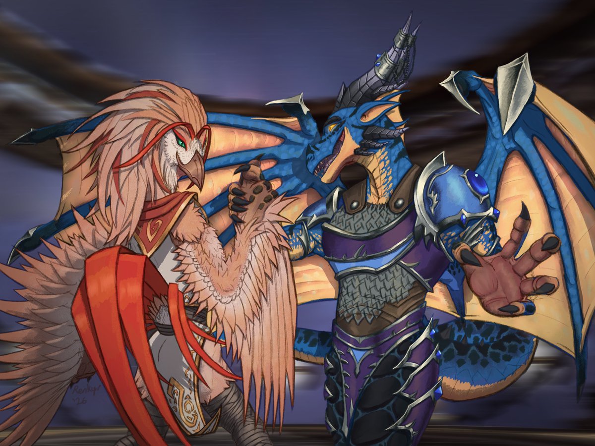Renkyrart's tweet photo. Renkyr and Zeranthal ( @Elkholm_  ) dancing at the Wonderlight Ball for this year's Tournament of Ages! 

#art #worldofwarcraft #arakkoa #dracthyr #toa2026 #TournamentOfAges https://t.co/Oilfffdis4