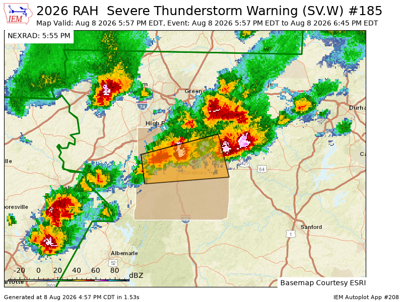 djwake1990's tweet photo. RAH issues Severe Thunderstorm Warning [wind: 60 MPH (RADAR INDICATED), hail: <.75 IN (RADAR INDICATED)] for Randolph [NC] till 6:45 PM EDT https://t.co/vCr5s5z24n https://t.co/59GkYIRwnc
