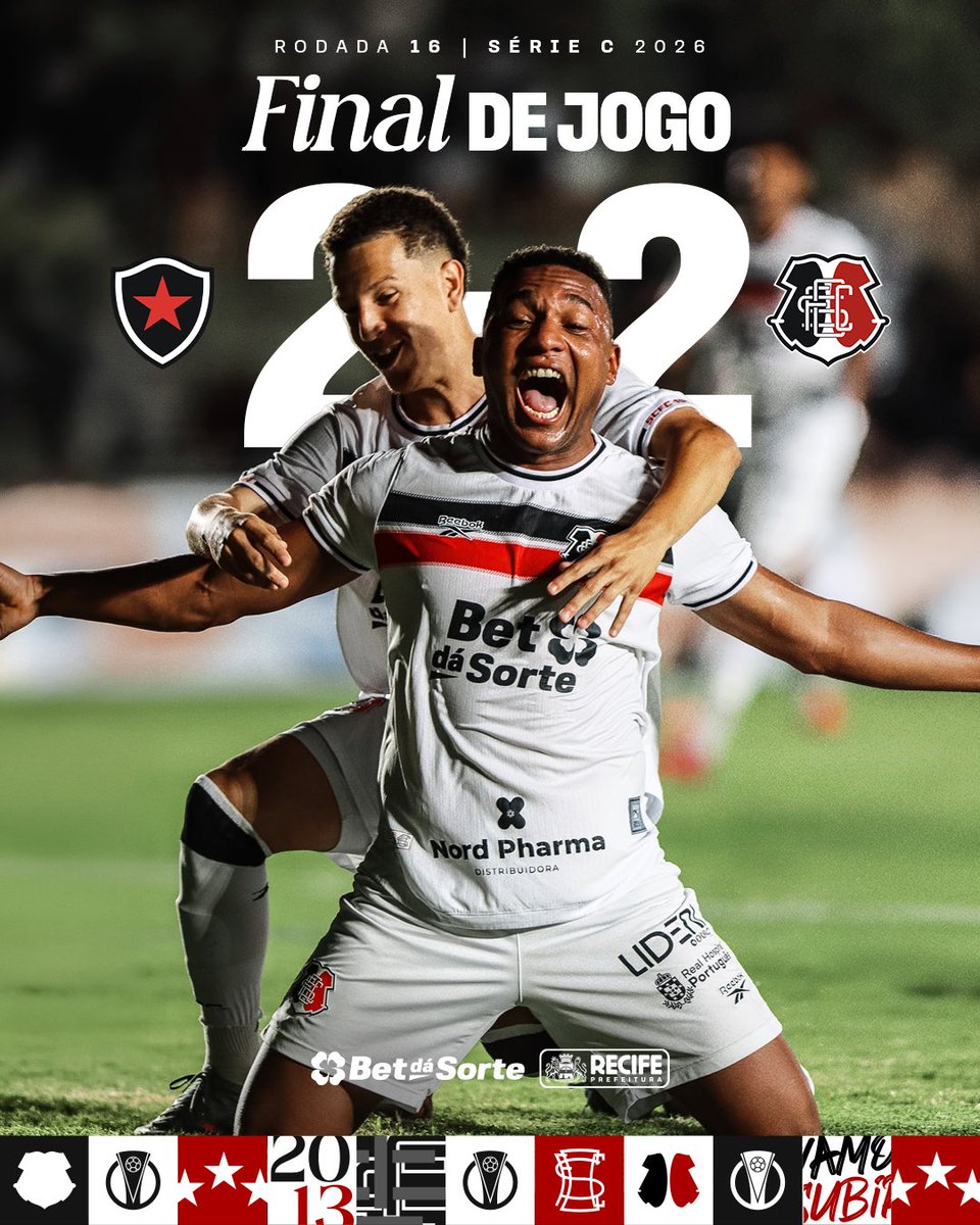 SantaCruzFC's tweet photo. Fim de jogo! Com gols de Ronald e Eron, o Mais Querido empata por 2x2 em João Pessoa. 🐍 https://t.co/cwEm9YvxKI