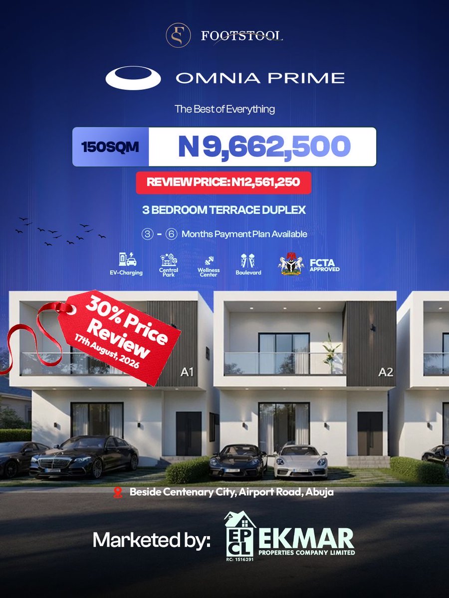 Maryyy_x's tweet photo. 9 DAYS TO GO. ⏳

On August 17, Omnia Prime officially undergoes a 30% price review.

You still have time to secure today’s price, but the window is closing.

Visit the site. Secure your plot.
Let someone else pay the extra 30%. https://t.co/MfEMBOPPU1