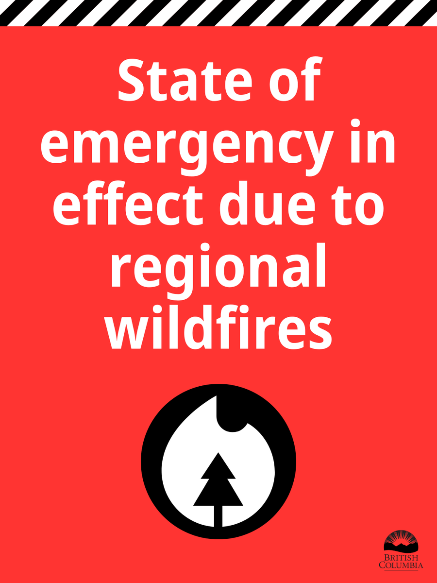 BCGovNews's tweet photo. BC has declared a provincial state of emergency due to regional wildfires. Please avoid non-essential travel to the Summerland area. If you must travel there, be alert to rapidly changing situations @EmergencyInfoBC &amp; @DriveBC. https://t.co/aqSOhnSZFY