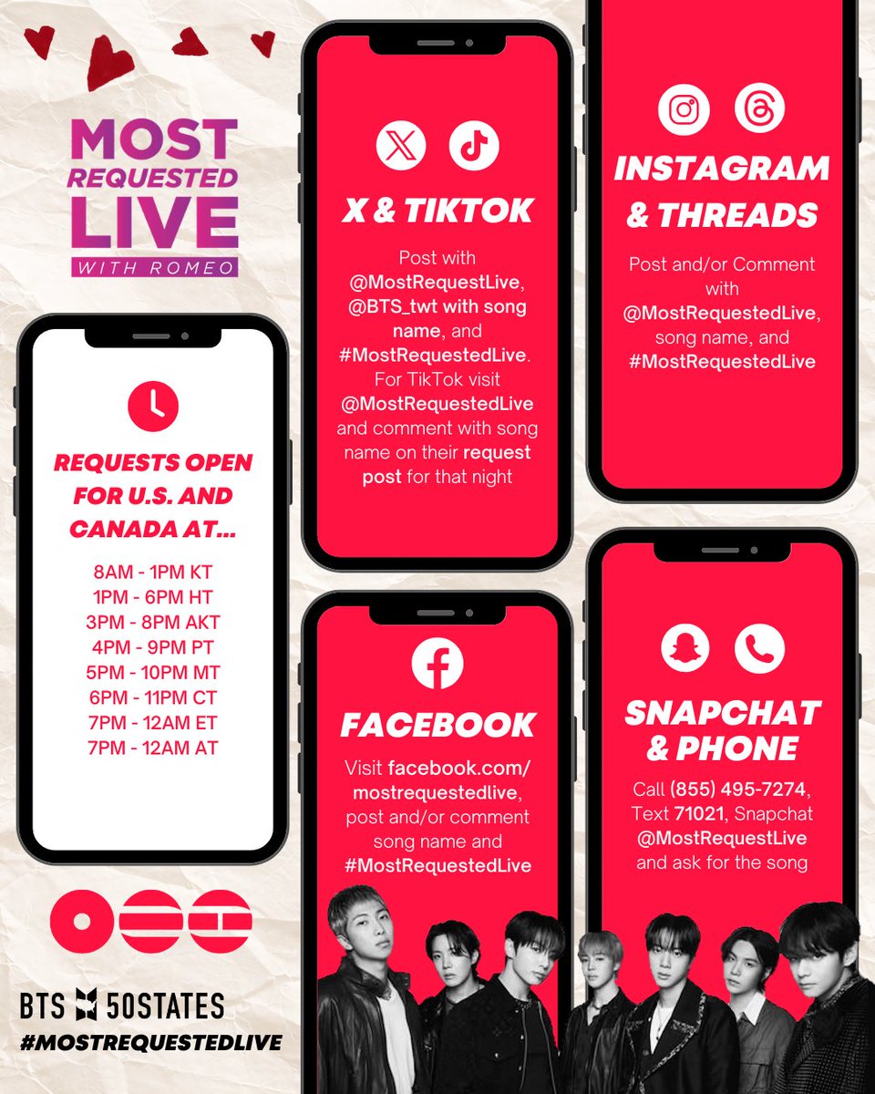 BTSxSouth_West's tweet photo. BTS Normal made the top request on Most Requested Live for 2 weeks - let's make it 3rd week in a row by sending 1 request hourly to every MRL acct on all platforms.
See infographic for detaiks. MRL starts in 1 hour! ~โ๏ธ
@BTS_twt @MostRequestLive #BTS #EntirelyNormal https://t.co/7uRaHzwYhO