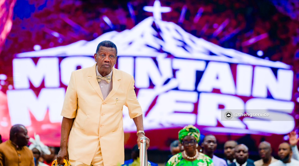 TheHGService's tweet photo. Ministering: Pastor E.A Adeboye 
Topic: The Power Within
Text: Ephesians 3:20-21

Originally we were mud, Genesis 2:7, until God gave His breath of life.

There is something in you that can make you different from the dust of the earth, Ecclesiastes 12:7.

When the Holy Spirit goes out of any man, what is left is dust. As long as the power remains there, you have life.

When that power comes into you, you can move any mountain, 1 John 4:4, because the one in you is greater than the one in the world.

- Pastor Adeboye 

Day 6
Holy Communion & Anointing Service

#MountainMovers
#HolyGhostConvention2026
#RCCG