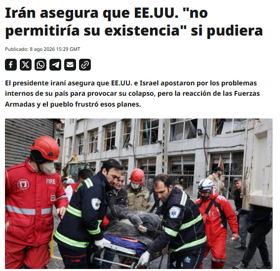 ActualidadRT's tweet photo. ‼️"Estados Unidos es colonialista y asesino; si tuviera el poder, no permitiría la existencia de la República Islámica, y de eso no cabe duda", declaró el presidente de Irán, Masoud Pezeshkian, durante un acto por el Día del Periodista. https://t.co/wMLEsKz9Rh