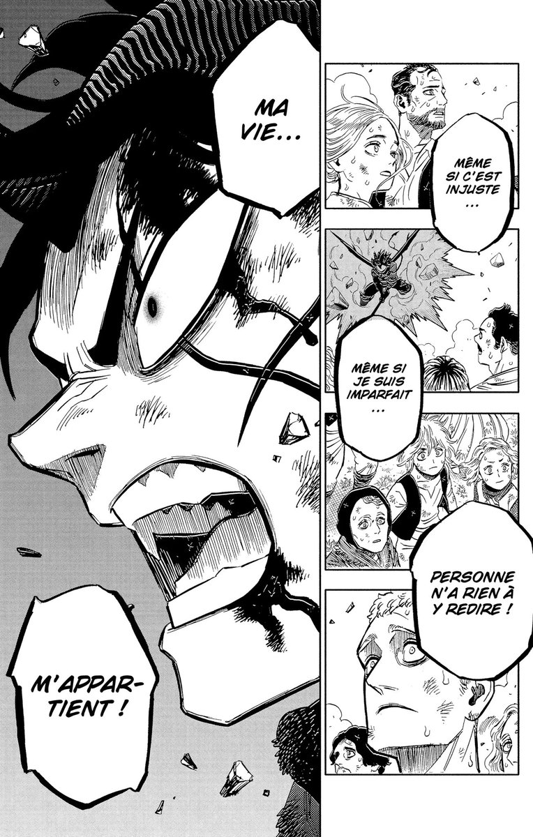 BCloverActuFR's tweet photo. ‼️ SPOIL BLACK CLOVER #BCSpoilers ‼️

ASTA n’aurait jamais dû exister.

Il n’est pas un ÉLU, ni un enfant béni par une PROPHÉTIE. Il est le pur produit d’une MALÉDICTION absurde, contraire à toutes les règles du monde et qui lui a tout pris.

Il est la définition même d’un DÉFAUT, d’une ANOMALIE, d’un BUG de l’univers.

Et LUCIUS, qui se prend pour un DIEU, se voit contraint de l’éradiquer, car l’existence d’ASTA va à l’encontre de l’ordre établi par les DIEUX.

Les DIEUX ont créé les GRIMOIRES, la MAGIE, le MANA et le MONDE MAGIQUE tel qu’il existe.

LUCIUS ne peut pas prédire l’avenir d’ASTA, car Asta n’est pas voulu dans ce MONDE.

Ce n’est pas une DESTINÉE qui l’a élevé, mais sa volonté de trouver sa place dans un MONDE qui, depuis sa naissance, lui répétait qu’il n’aurait jamais dû en avoir une.