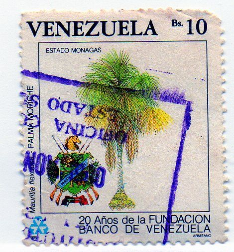 Marcvlza's tweet photo. Estampillas de Venezuela 🇻🇪: Estampilla del Edo. Monagas - Palma Moriche (1990)

Ilustración de la Palma Moriche sobre el Escudo de Armas del Edo. Monagas por el 20º Aniversario de la Fundación Banco de Venezuela

Dicho árbol es emblemático del estado oriental.
Editorial Armitano https://t.co/TgIo18ZssV