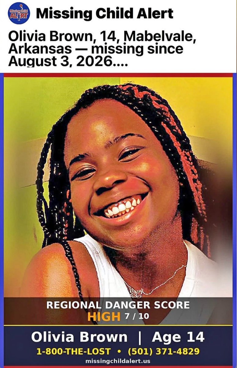 K_Sewell09's tweet photo. @NCMEC 

Please be on alert for Olivia Brown 14! We found a text  from a man name “G7” in Arkanasas but maybe from Nashville, Tn! He was messaging her from a text now number. He is described as a fair skinned, heavier built male with locs. Please help us find her alive! https://t.co/F5uXbXMR4N