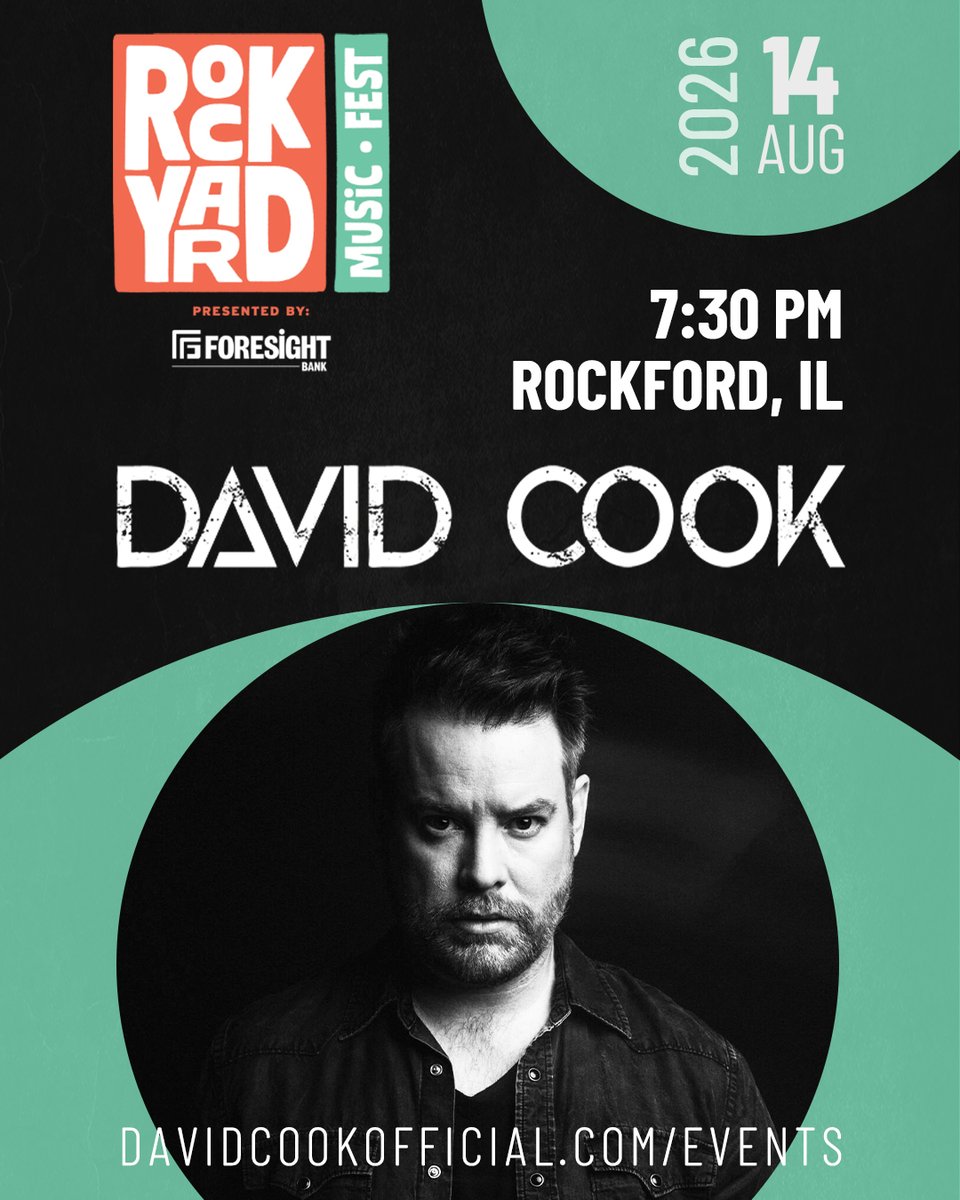 FoolsApril64's tweet photo. 🚨*UP NEXT!* 14-AUG (FRI) ROCKFORD, IL 🎤 DAVID COOK (full band) at RockYard Music Fest (FREE • set time: 7:30 PM) 🤩 Info 👉 https://t.co/HWpotzJUOZ https://t.co/9vX0IFIn07