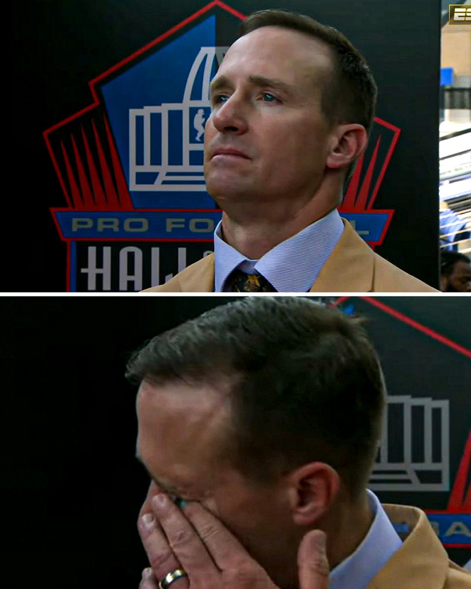 YahooSports's tweet photo. Drew Brees couldn't hold back the tears during his Hall of Fame introduction 🥹 https://t.co/3HCGekXTur